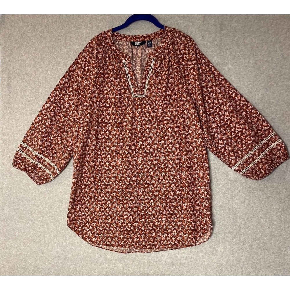 Lands End Tunic Top Womens Large Tall Floral Peasant Hippie Boho Earthy